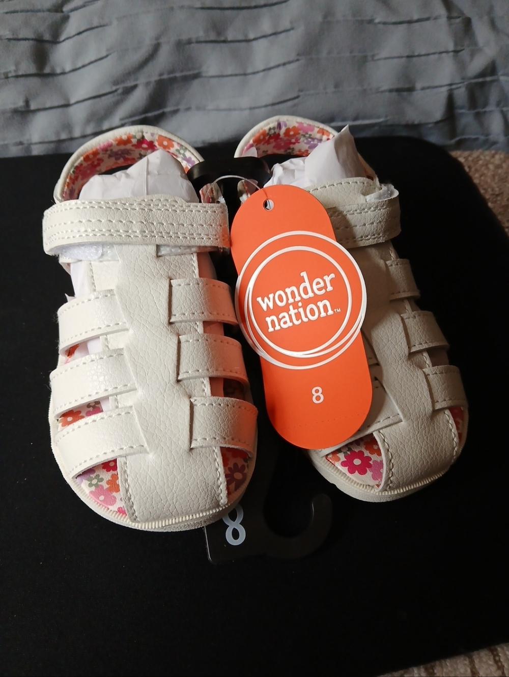 wonder nation White Girls' Hook-and-Loop Fisherman Sandals Size 8 NWT
